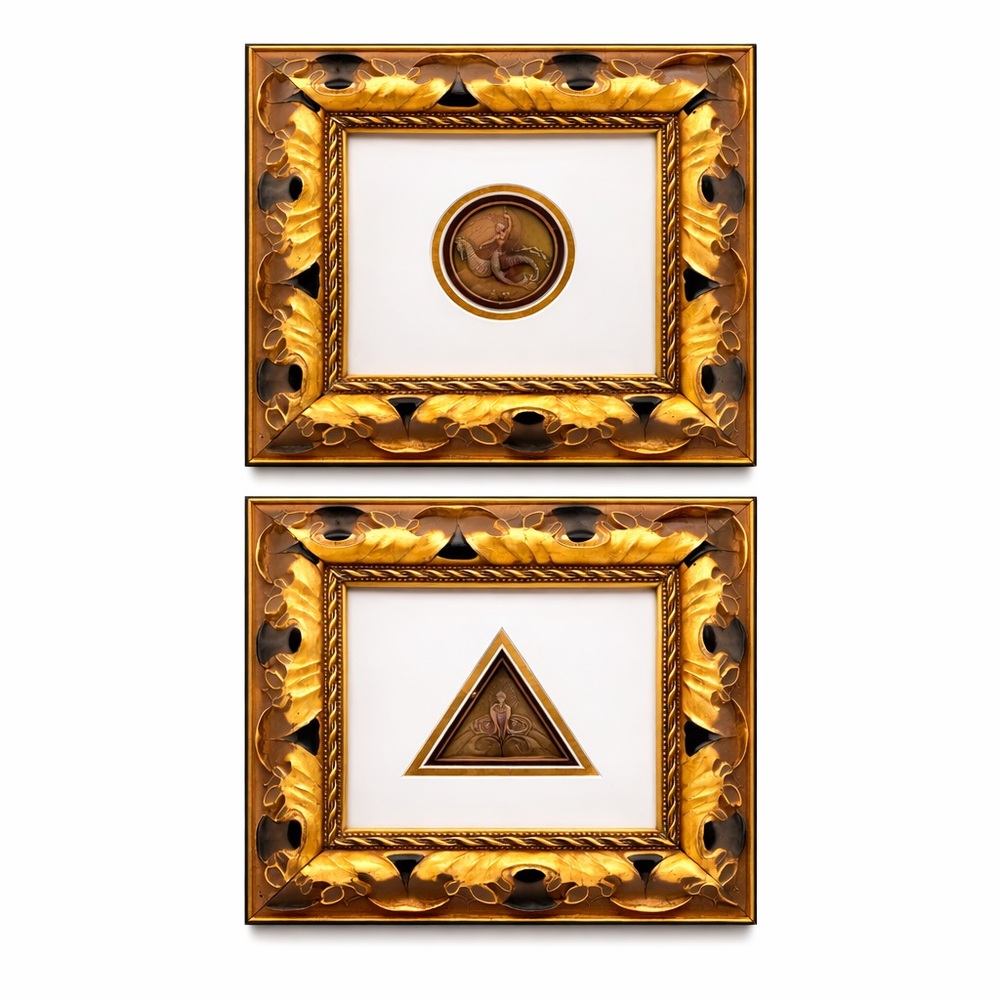 Erté Limited Edition Bronze Medallion Pair Art Deco Gilt Frames Numbered
